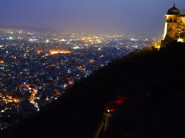 A night view of the city skyline from Nahargarh Fort, Jaipur.